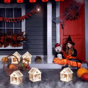 Wettarn Halloween Haunted House with Colors Markers, Wooden Graffiti Crafts Halloween Painting Crafts Kit Pumpkin Witch Ghost Haunted House Craft for Kids DIY Paint Art (9 Pcs)