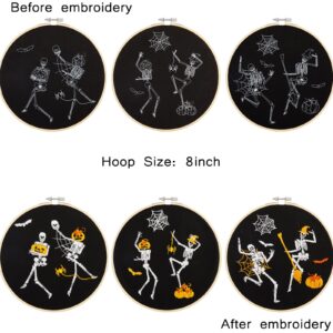 Halloween Embroidery Kit for Adult Beginner, Stamped Cross Stitch Kit for Beginner Adult, Funny Gothic Embroidery Starter Kit with Pattern Needlepoint Kit, 3 Embroidery Hoop and Fabric, Needle, Thread