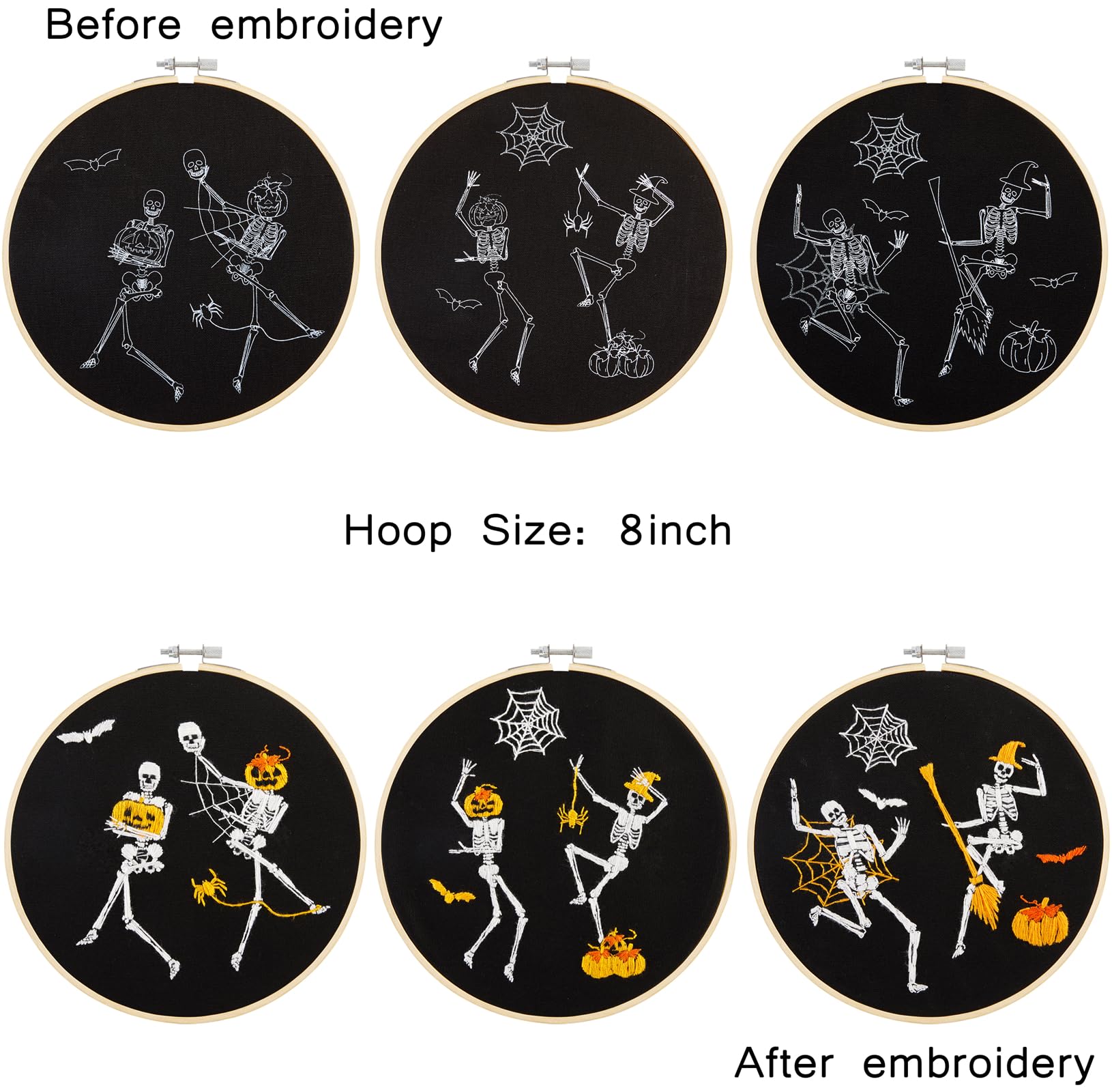 Halloween Embroidery Kit for Adult Beginner, Stamped Cross Stitch Kit for Beginner Adult, Funny Gothic Embroidery Starter Kit with Pattern Needlepoint Kit, 3 Embroidery Hoop and Fabric, Needle, Thread