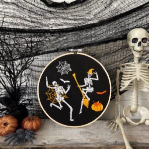 Halloween Embroidery Kit for Adult Beginner, Stamped Cross Stitch Kit for Beginner Adult, Funny Gothic Embroidery Starter Kit with Pattern Needlepoint Kit, 3 Embroidery Hoop and Fabric, Needle, Thread