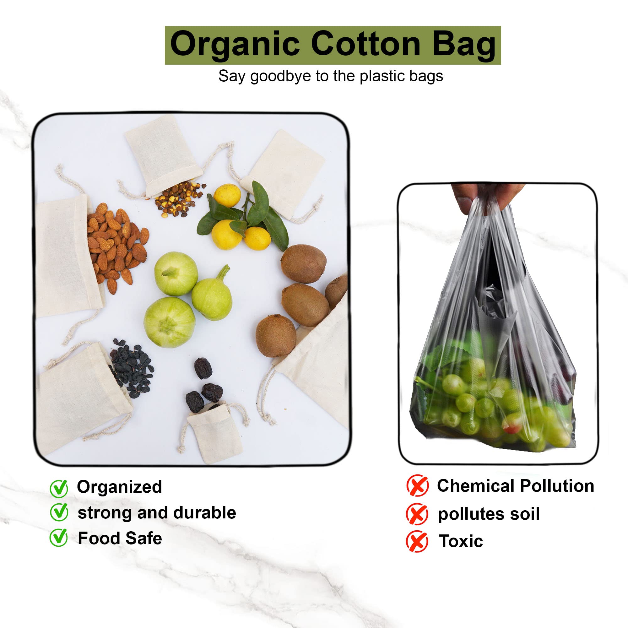 5 x 8 inches Reusable Eco Friendly Cotton Double Drawstring Muslin Bags Natural Color - 100 pieces Perfect for Loose Leaf, Gift Bags Small Size, Hangover Kit Bags, Soap Bag & Shoe Travel Bag