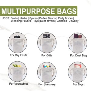 5 x 8 inches Reusable Eco Friendly Cotton Double Drawstring Muslin Bags Natural Color - 100 pieces Perfect for Loose Leaf, Gift Bags Small Size, Hangover Kit Bags, Soap Bag & Shoe Travel Bag