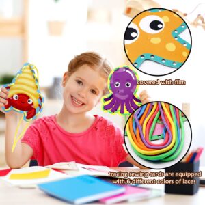 Omlisca Sea Animals Lacing Cards Sewing Cards 12 Pack Shark Whale Ocean Theme Party Decor Double Sided Cardboard Lacing Playing Games for Preschool Home Developing Imagination Education Supplies