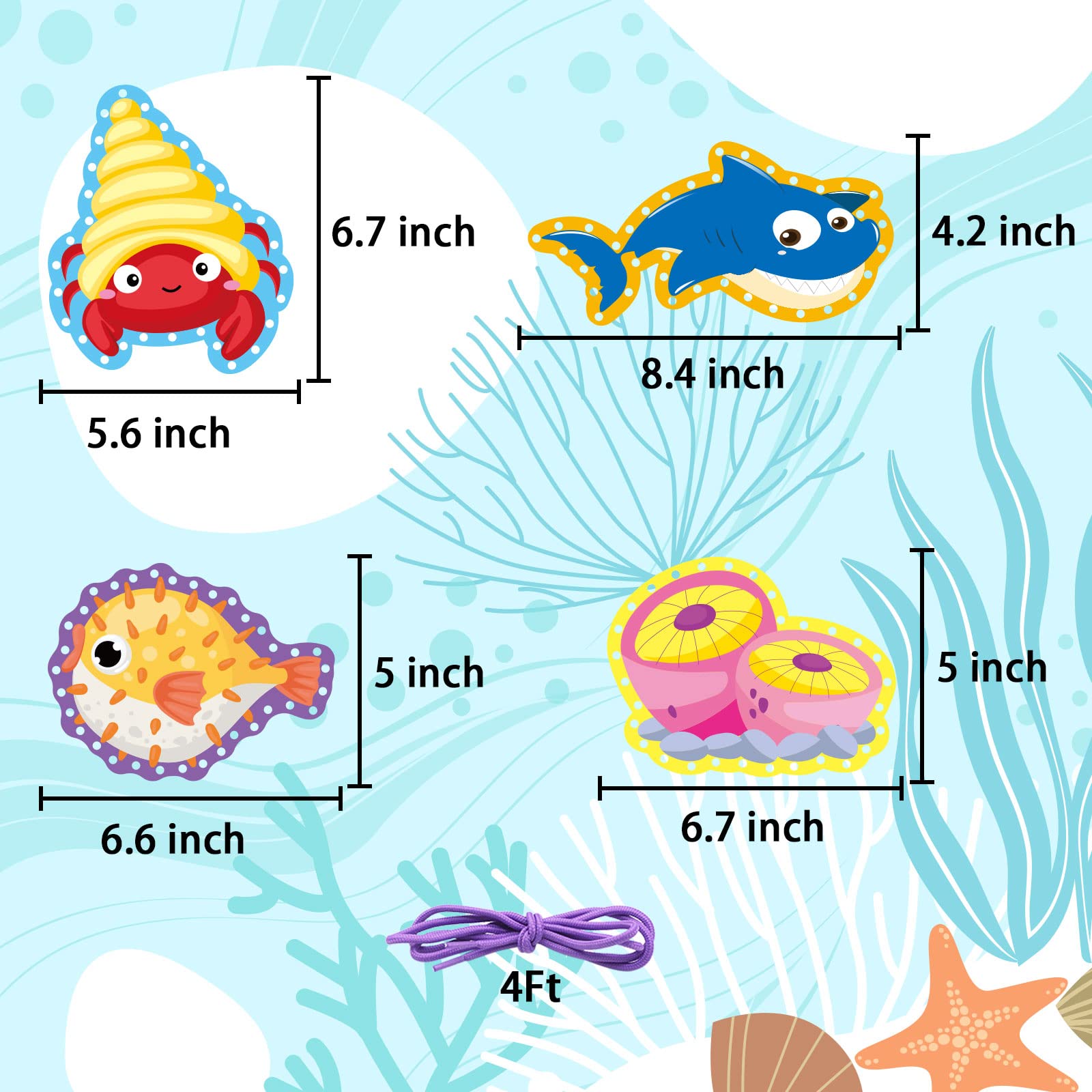 Omlisca Sea Animals Lacing Cards Sewing Cards 12 Pack Shark Whale Ocean Theme Party Decor Double Sided Cardboard Lacing Playing Games for Preschool Home Developing Imagination Education Supplies