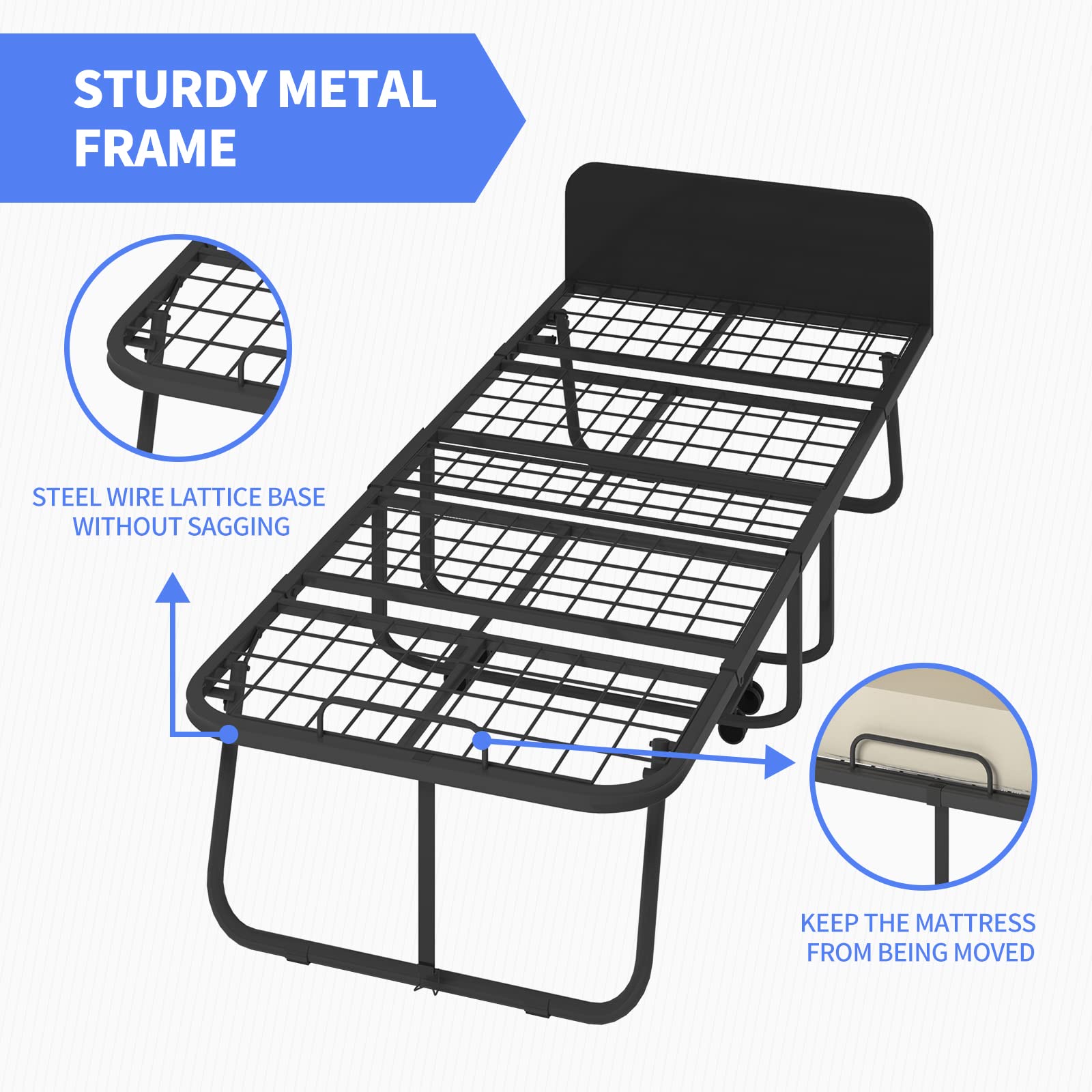 ZAFLY Folding Bed with 5 Inch Mattress,Twin Size Portable Foldable Guest Bed with Headboard for Adults,Rollaway Bed Storage Cover Included,Space Saving Fold up Metal Frame,75 x 31 Inch