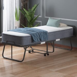 BALUS Folding Bed with Mattress for Adults, Roll Away Bed with 5" Memory Foam Mattress, 75" L x 31" W Portable Fold Up Guest Bed, Sturdy Bed Frame with Dustproof Bag & Baffle (Upgrade with Cover)