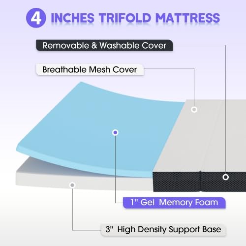 NiamVelo Tri-Fold Twin XL Folding Mattress - Luxurious 4 Inch Memory Foam Bed, Perfect for College Dorms and Compact Spaces - Unfold Relaxation Anywhere (4 in, Twin XL)