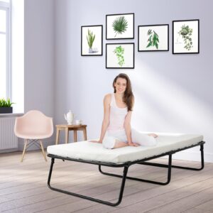 LIFERUN Folding Bed with Mattress for Adults, Rollaway Bed with Mattress for Adults, Metal Bed Frame with Memory Foam Mattress, Portable Bed for Adults & Kids(75" x 31"x14")