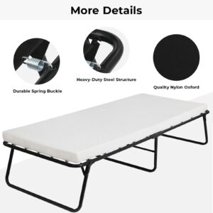 LIFERUN Folding Bed with Mattress for Adults, Rollaway Bed with Mattress for Adults, Metal Bed Frame with Memory Foam Mattress, Portable Bed for Adults & Kids(75" x 31"x14")