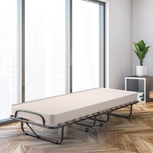 KOTEK Folding Bed with Mattress, Portable Rollaway Guest Bed with Memory Foam Mattress & Metal Frame, Made in Italy, Foldable Bed Cot Size for Bedroom, Office