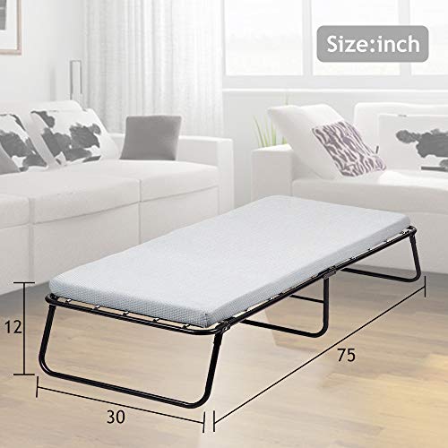 Portable Folding Bed with Mattress Foldable Bed Twin Size Guest Bed 77’’×31’’×H14’’ Heavy Duty Premium Materia Foldaway Bed with 3 inch Foam Mattress and Breathable Fabric for Adults&Kids,250LBS