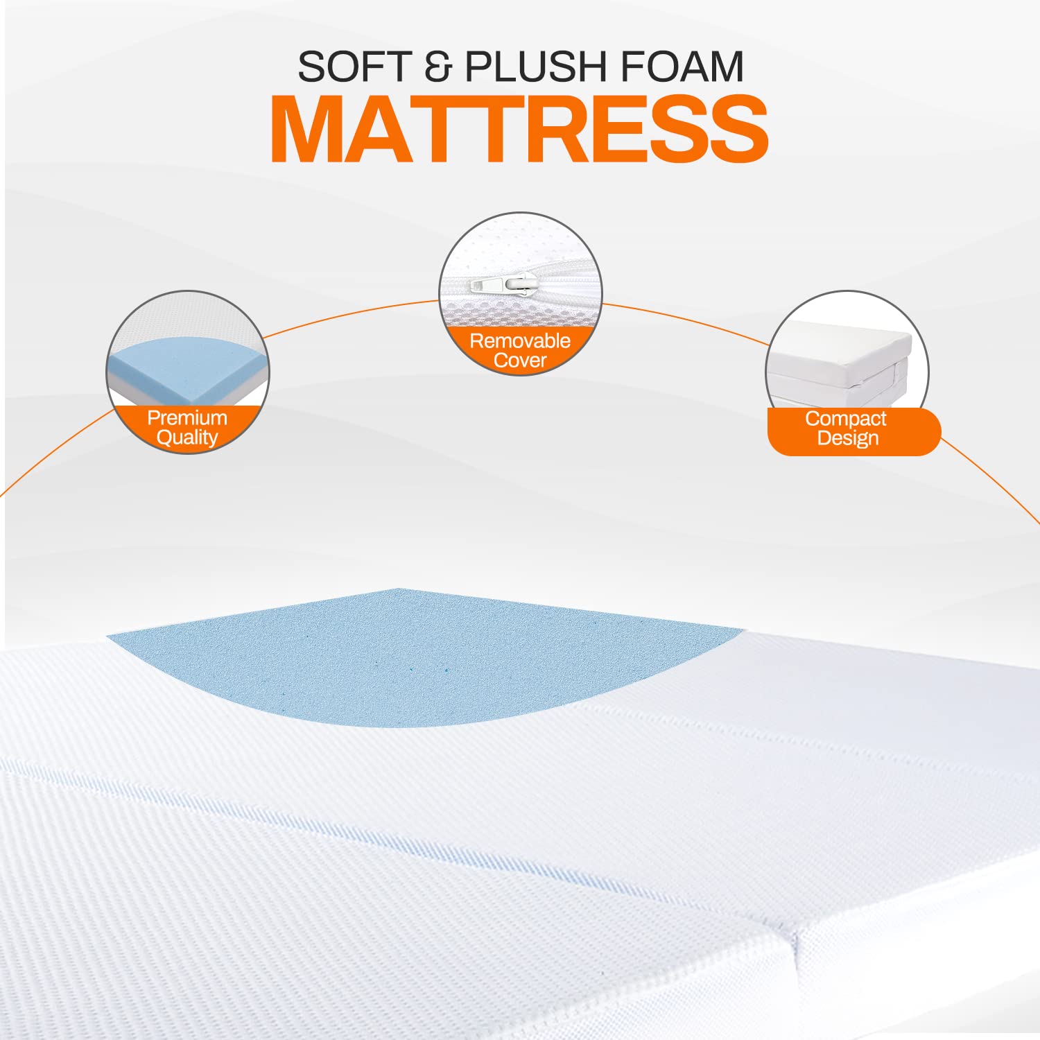 Cheer Collection Tri-Fold Memory Foam Mattress - 4" Thick Gel Infused Foam Folding Bed for Guests, Twin Size - 38" x 78"