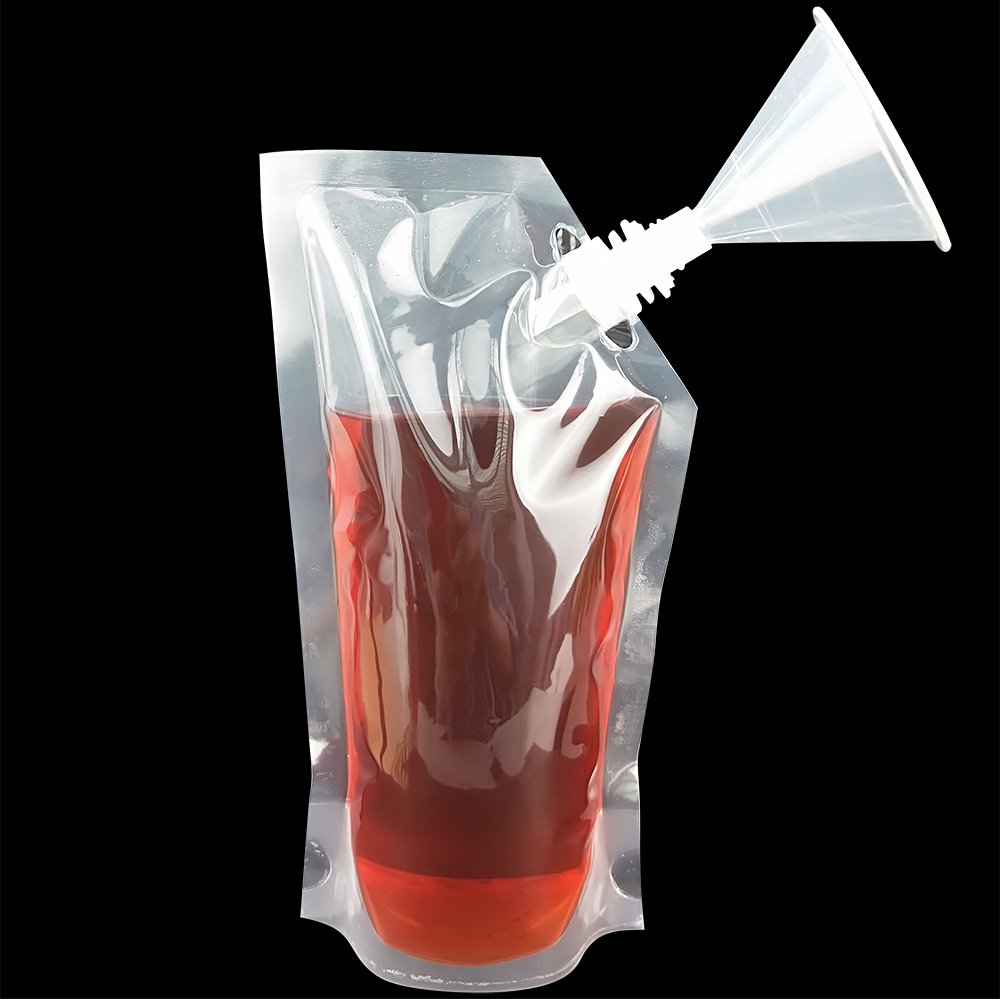 Wobe 15pcs Plastic Liquor Pouch Drinks Flasks, Concealable Drinking Flasks Cruise Bag Kit 230 ml 420 ml 1000 ml with Funnel Clear Foldable Water Bottle For Spirits Booze Alcoho