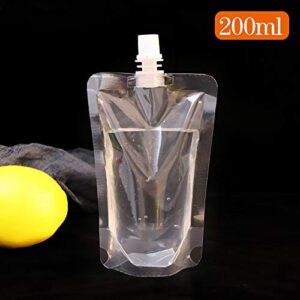 VEIREN 50 Pack Plastic Spout Pouches Reusable Clear Stand Up Concealable Liquid Drinking Flasks Portable Wine Liquor Milk Beverage Jelly Coffee Water Bag for Home Travel Party Wedding Supplies, 200ml