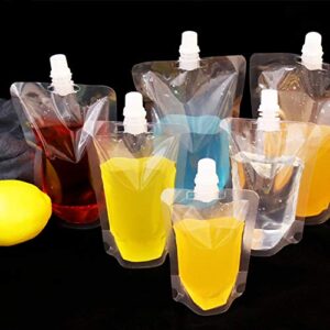 VEIREN 50 Pack Plastic Spout Pouches Reusable Clear Stand Up Concealable Liquid Drinking Flasks Portable Wine Liquor Milk Beverage Jelly Coffee Water Bag for Home Travel Party Wedding Supplies, 200ml