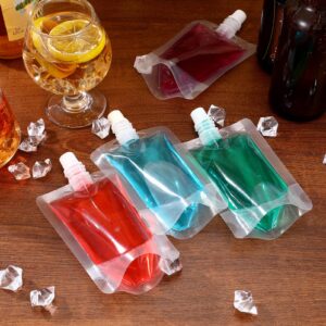 Angoily 50 Pcs Drink Bags 100ml Plastic Drink Pouches with Plastic Nozzle Clear Beverage Pouches with Nozzle Cap Leek Proof Beverage Juice Pouches for Travel Outdoor Sports Concerts Events