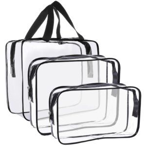 Clear Toiletry Bag Quart Size Bag Travel Makeup Cosmetic Bag PVC Toiletries Cosmetic Pouch for Women Men 3PCS (L+M+S)