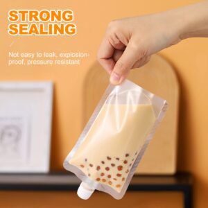 Angoily 50 Pcs Drink Bags 100ml Plastic Drink Pouches with Plastic Nozzle Clear Beverage Pouches with Nozzle Cap Leek Proof Beverage Juice Pouches for Travel Outdoor Sports Concerts Events