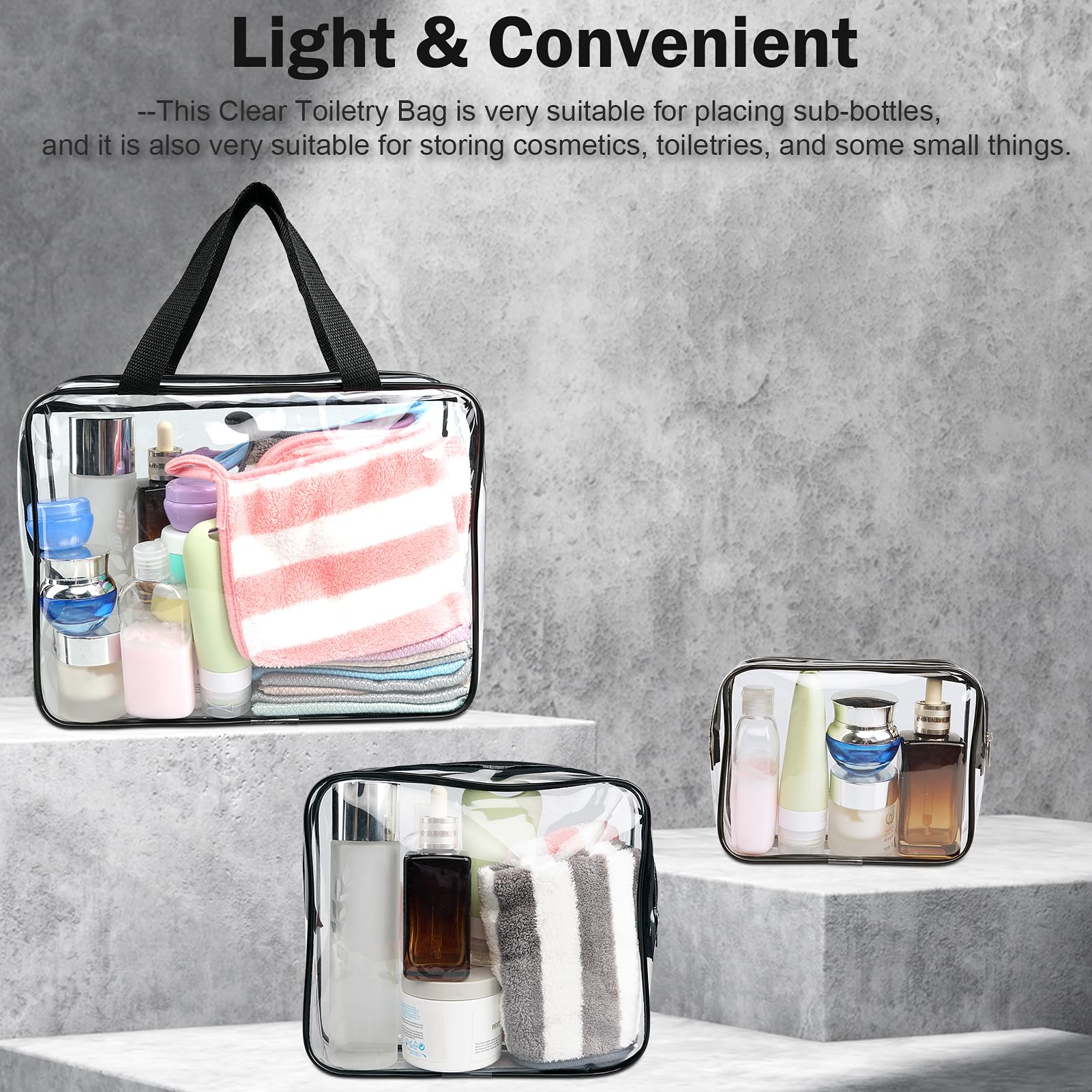 Clear Toiletry Bag Quart Size Bag Travel Makeup Cosmetic Bag PVC Toiletries Cosmetic Pouch for Women Men 3PCS (L+M+S)