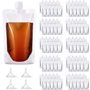 Thenshop 100 Pieces Plastic Flask Liquid Pouch Flask Kit Clear Drink Pouches Convenient Drinking Water Bags Leak Proof Plastic Drinking Flasks 4 Funnels for Travel Outdoor Sports Concerts Events, 8 oz