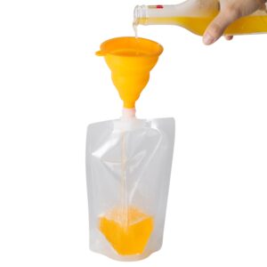 Kichwit Plastic Liquor Pouches Drinking Flasks, Reusable Liquid Spout Bags, BPA Free, 3 32oz, 3 16oz, Collapsible Silicone Funnel Included, Transparent