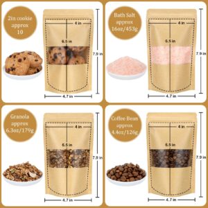 Blisstime Stand Up Pouch Bags, 50 Pack Kraft Paper Zip Lock Pouches with Matte Window and Tear Notch Resealable Bags for Small Business Home Use (4.7" X 7.9")