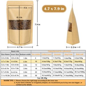 Blisstime Stand Up Pouch Bags, 50 Pack Kraft Paper Zip Lock Pouches with Matte Window and Tear Notch Resealable Bags for Small Business Home Use (4.7" X 7.9")