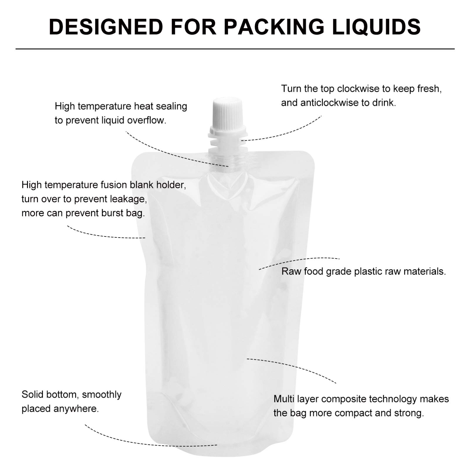 50pcs 250ml Drink Pouches Bags Drinks Flasks Juice Bags Flasks Cruise Pouch Stand up Drink Container for Cold Hot Drinks