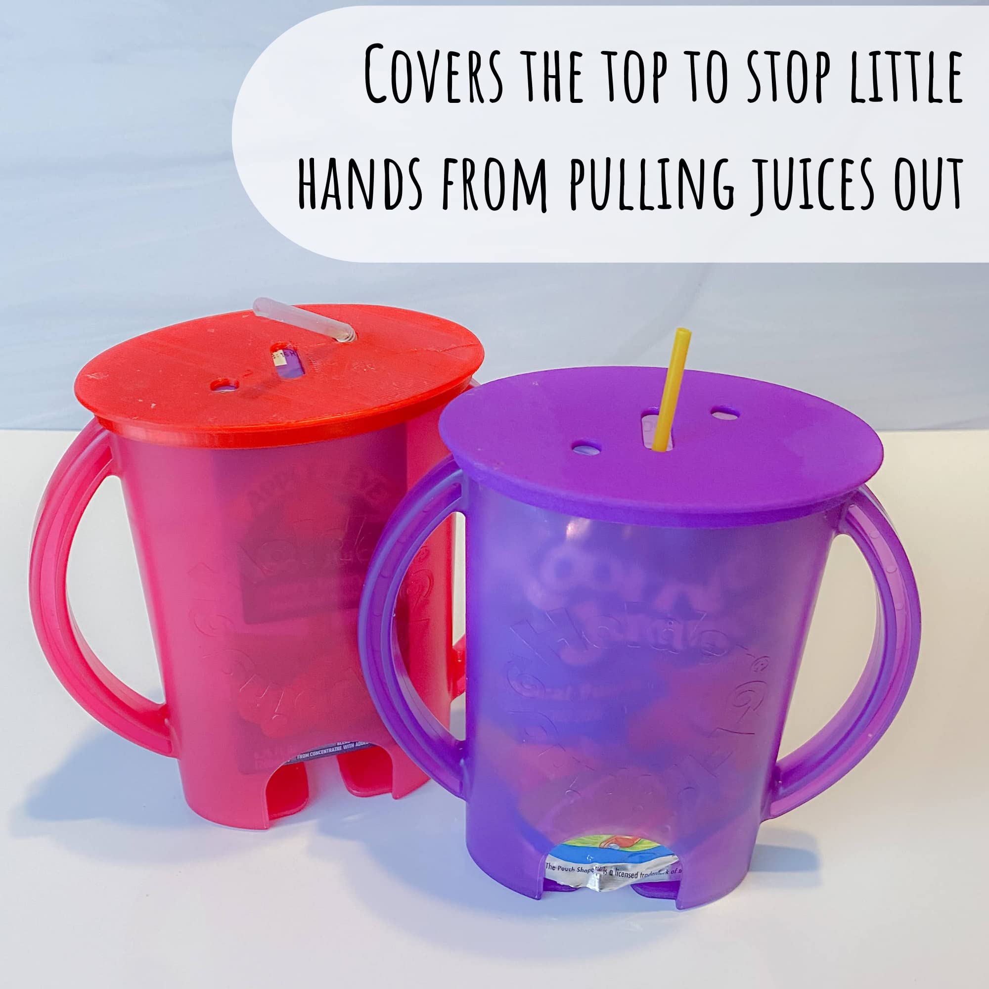 Flipping Holder DELUXE Squeeze Proof (with lid) for Food Pouches & Juice Boxes - Multipurpose - Prevent Messes & Support Self-Feeding - Easy Grasping Handles - Made in USA