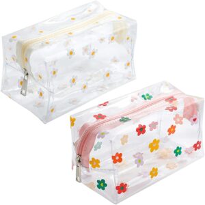 nadusep cute flower makeup bags, portable zippered daisy cosmetic bag 2pcs pouches toiletry bags for women travel vacation bathroom organizing