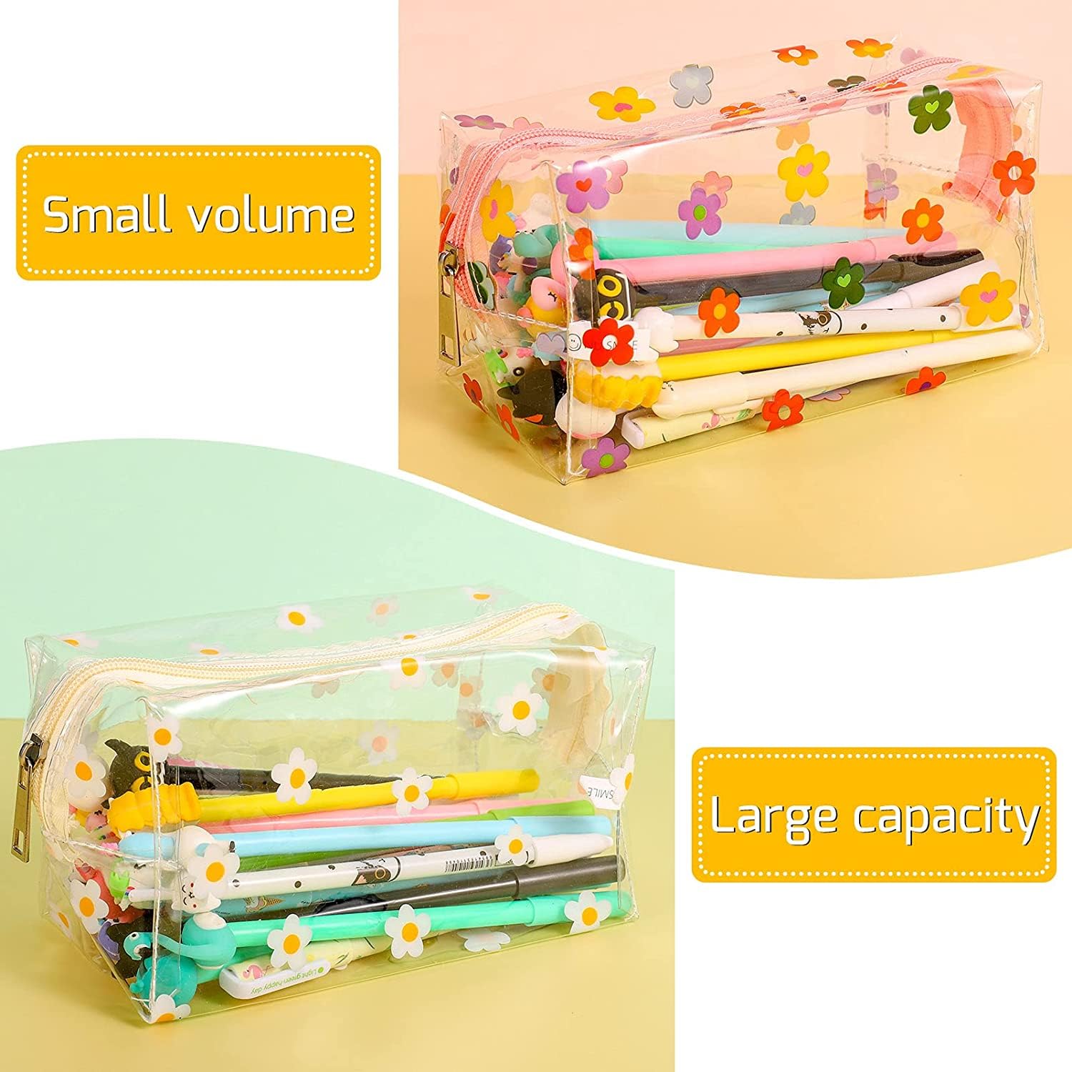 NADUSEP Cute Flower Makeup Bags, Portable Zippered Daisy Cosmetic Bag 2PCS Pouches Toiletry Bags for Women Travel Vacation Bathroom Organizing