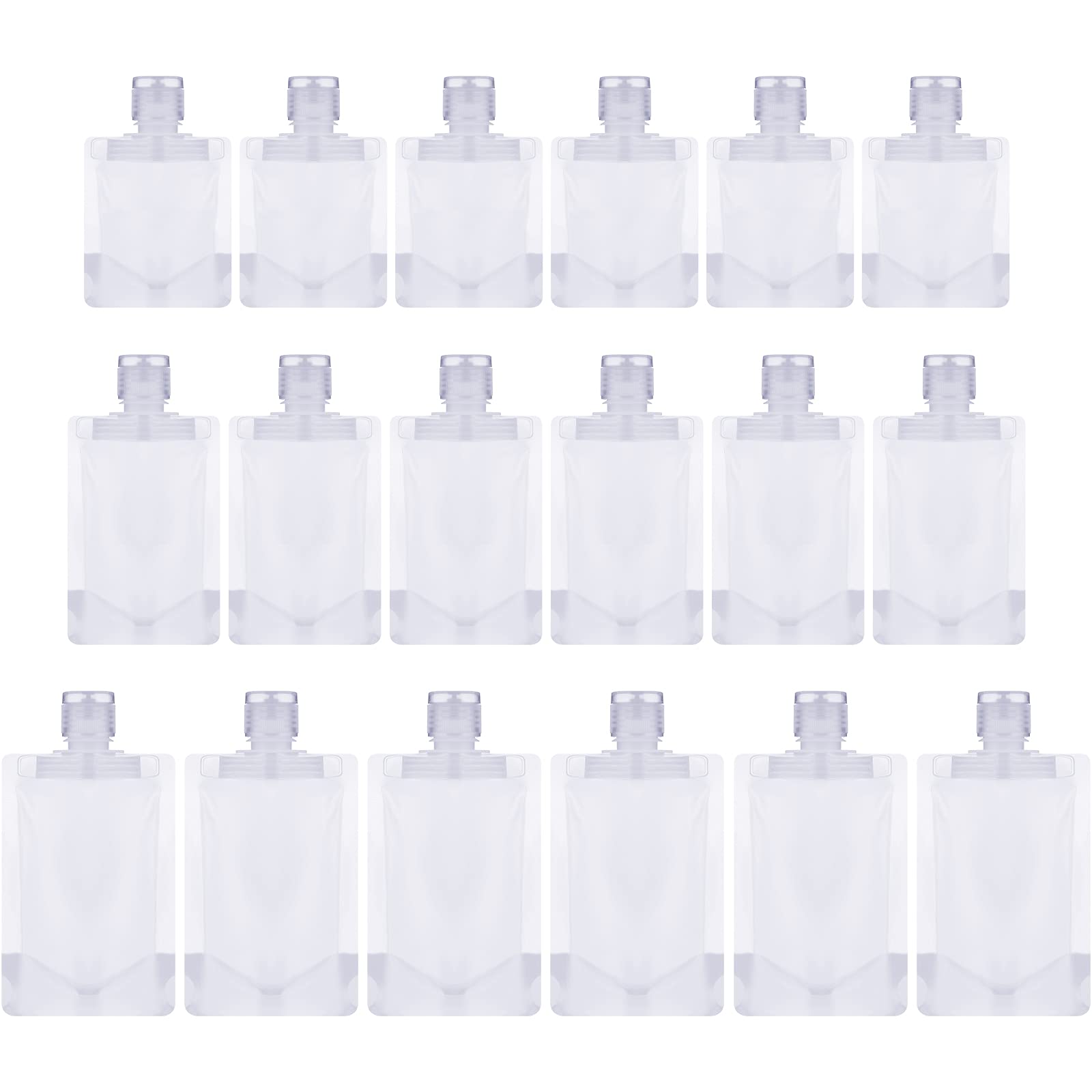 Outus 18 Pcs Travel Pouches for Toiletries Portable Travel Size Refillable Stand up Pouch Travel Fluid Makeup Packing Bag for Shampoo Conditioner Lotion Soap Liquids(30 ml, 50 ml, 100 ml)