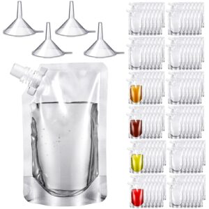 zcysrlqin 120 pcs plastic flask,reusable concealable plastic drink pouches for adults,cruise plastic pouches for drink travel clear drink containers for with funnel for juice pouches bottle kit