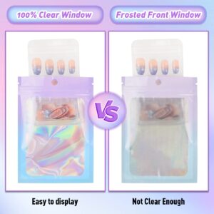 Funfery 100 Pack Holographic Bags Mylar Bags,Clear Window Smell Proof Bags Foil Seal Pouch Resealable Bags with Ziplock,Packaging Bags for Food Storage,Jewelry,Business Supplie(3.1×5.1in,Purple Blue)