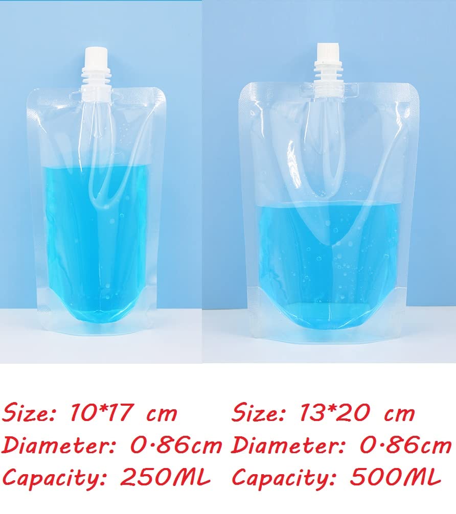 HOUSON 50PCS 16oz Plastic Flasks, Concealable and Reusable BPA-Free Drink Pouches Leak Proof Food Grade For Concerts, Events Sports Travel (500ML + 1 Funnel)