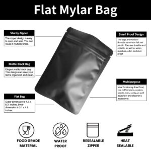 Chamigon 100 Pack Matte Black Mylar Bags - 4.3x6.3 Inches Resealable Smell Proof Foil Zipper Food Pouches - Sealable Flat Packaging Sample Pouch Bag