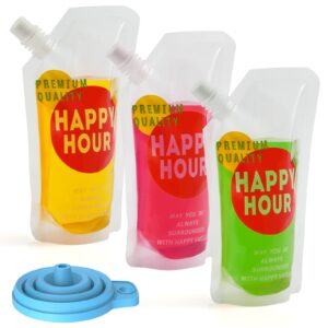 6 pcs drink pouches for adults plastic flask reusable disposable drink bags with funnel (16 oz)