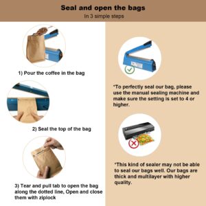 50 Count 32 Ounces/1Kg Kraft Paper Coffee Bags - High Barrier Kraft & Foil Liner - Flat Bottom Coffee Pouches with Degassing Valve, Food Storage Bags with Rsealable Zipper & Easy Open Tape (50pcs, 32oz/1kg)