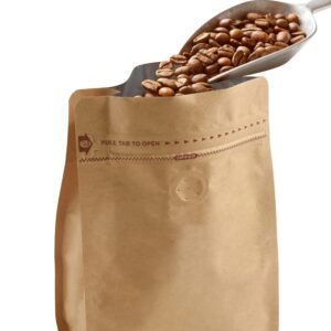 50 Count 32 Ounces/1Kg Kraft Paper Coffee Bags - High Barrier Kraft & Foil Liner - Flat Bottom Coffee Pouches with Degassing Valve, Food Storage Bags with Rsealable Zipper & Easy Open Tape (50pcs, 32oz/1kg)