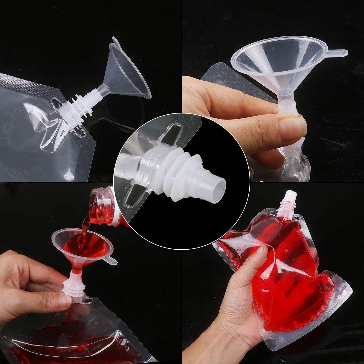 20 Pieces Plastic Flasks Reusable Liquor Drink Juice Pouches with Spout Concealable Drinking Flasks Bags Adults Sneak Alcohol Water Bottle 250ml & 350ml with Funnel