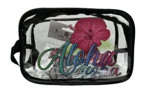 aloha designs aloha clear cosmetic bag for women roomy makeup bag travel splash-proof toiletry bag accessories organizer plus aloha gift kit 1 aloha decal, 1 aloha magnet & 1 air freshener