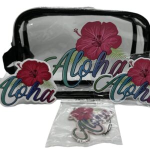 Aloha Designs ALOHA Clear Cosmetic Bag for Women Roomy Makeup Bag Travel Splash-proof Toiletry Bag Accessories Organizer Plus Aloha Gift Kit 1 Aloha Decal, 1 Aloha Magnet & 1 Air Freshener