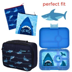 Yumbox Reusable Fabric Sandwich and Snack Bags (Set of 2) with fun Shark and Funny Monsters Prints for Toddlers and Kids. Zip Closure, Wide Opening, Washable, Food Safe, BPA Free, large 8 x 8 in.