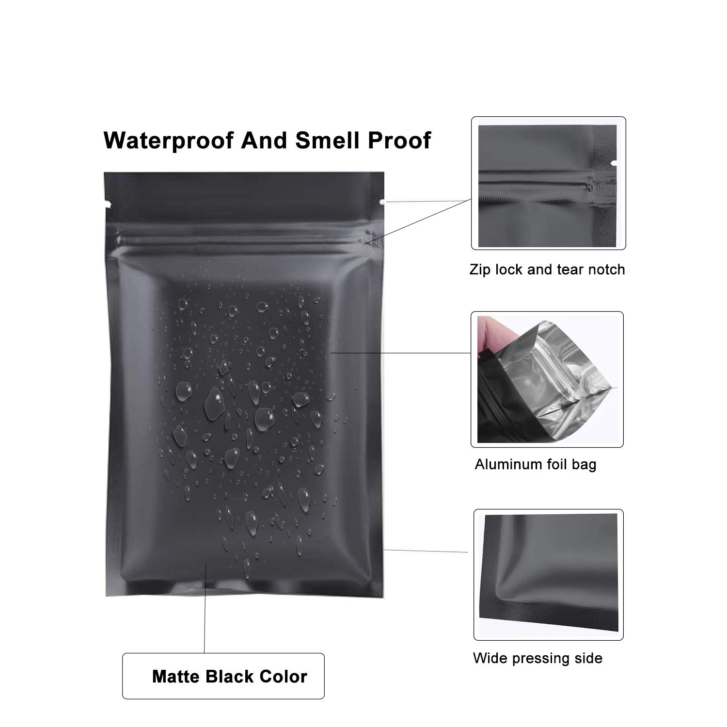 COQOFA 100pcs 4X 6 inch Resealable Smell Proof Bags Mylar Bags Matte Black Foil Pouch Double-Sided Flat Ziplock Bag…