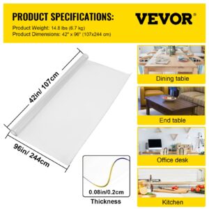 Vevor 96 x 42 Inch Clear Table Cover Protector, 2mm Thick Clear Desk Protector Table Pads, Plastic Tablecloth Table Protector for Dining Room Table