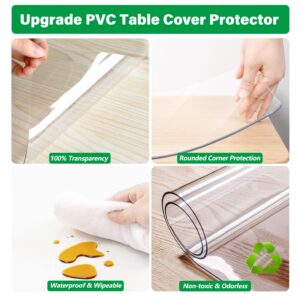 24X48 Inch Clear Dining Table Protector Pad Cover Plastic Kitchen Tablecloth Heat Resistant PVC Table Top Protector Rectangle Clear Tablecloth Dining Room Table Cover Protector 1.5mm Thick