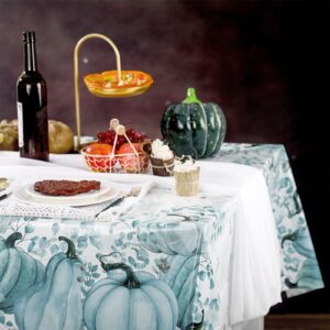 4 Pcs Fall Tablecloth Pumpkin Autumn Table Covers Thanksgiving Harvest Table Cloth Rectangle Blue Waterproof Plastic Leaves Tablecloth for Dining Room Kitchen Decoration 54 x 108 Inch