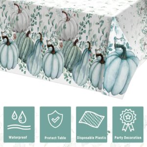 4 Pcs Fall Tablecloth Pumpkin Autumn Table Covers Thanksgiving Harvest Table Cloth Rectangle Blue Waterproof Plastic Leaves Tablecloth for Dining Room Kitchen Decoration 54 x 108 Inch