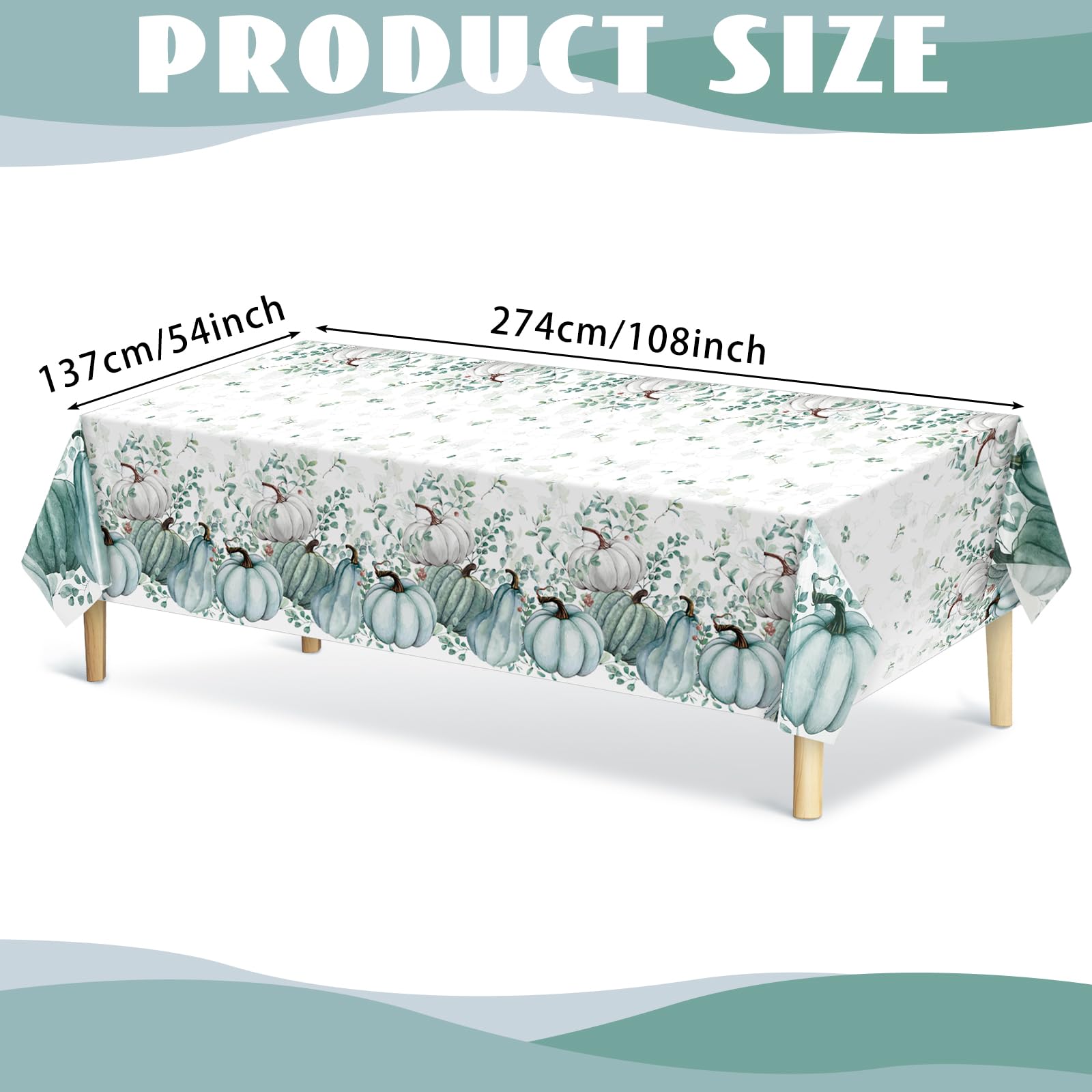 4 Pcs Fall Tablecloth Pumpkin Autumn Table Covers Thanksgiving Harvest Table Cloth Rectangle Blue Waterproof Plastic Leaves Tablecloth for Dining Room Kitchen Decoration 54 x 108 Inch