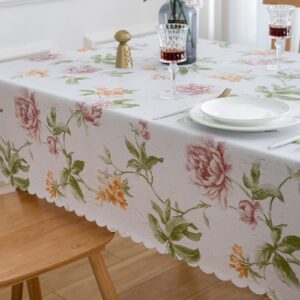 LIBERECOO Heavy Duty Vinyl Tablecloth Table Cover Waterproof Oil-Proof PVC Table Cloth Stain-Resistant Wipeable Plastic Covers 52" x 70"(Love of Peonies, Rectangular 52 x 70 inch)